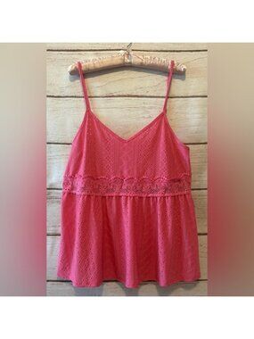 SHEIN Curve Women's Pink Lace Cami Size  1XL  Coral Pink Eyelet Summer Spring
